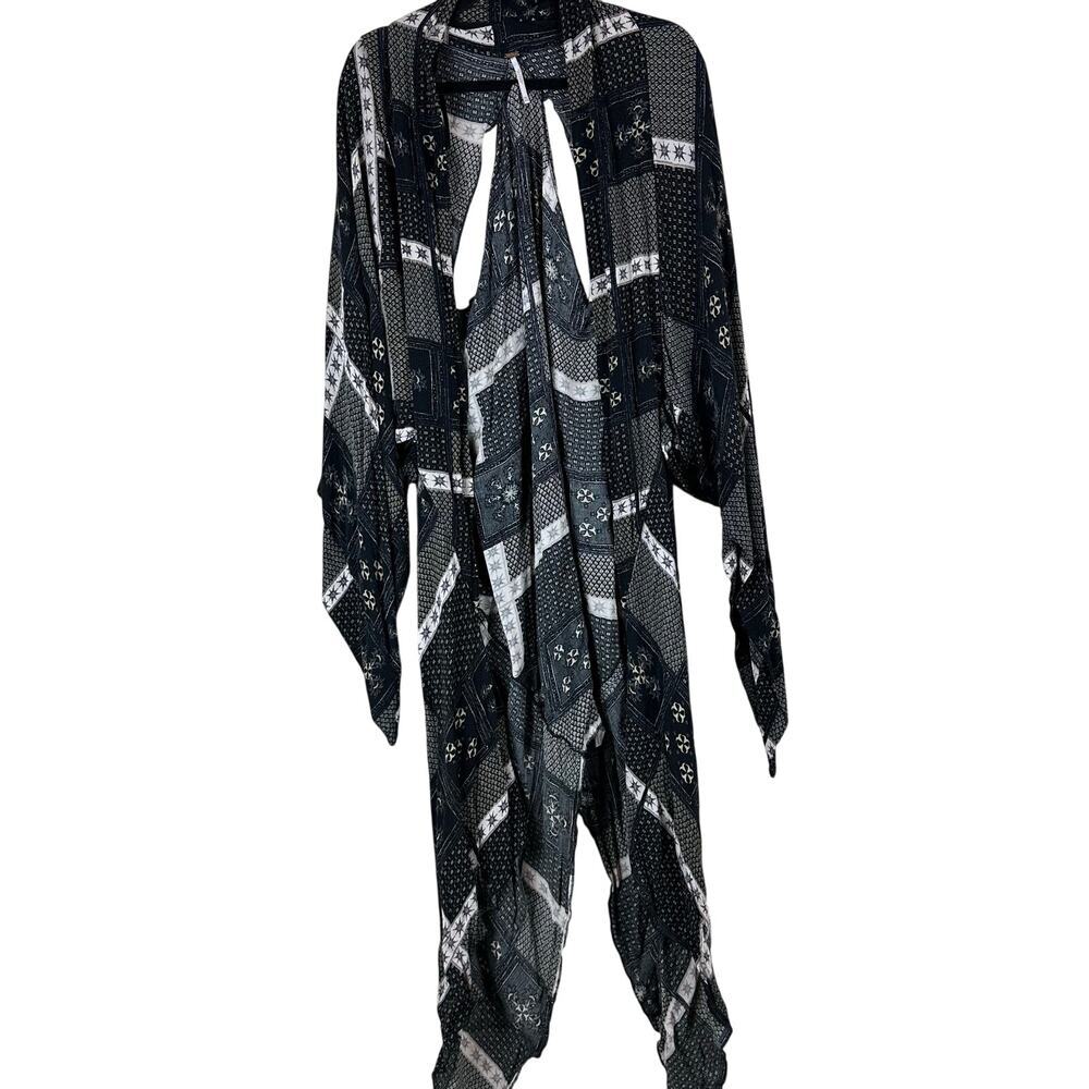Free People Long Front Kimono M/L Lagenlook Whimsical Asymmetrical Fairy Grunge